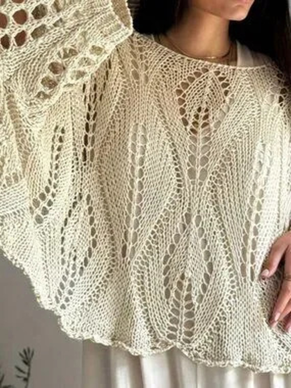ZARA Apricot Casual Women's Loose Hollow-Out High-End 3/4 Sleeve Knit Sweater
